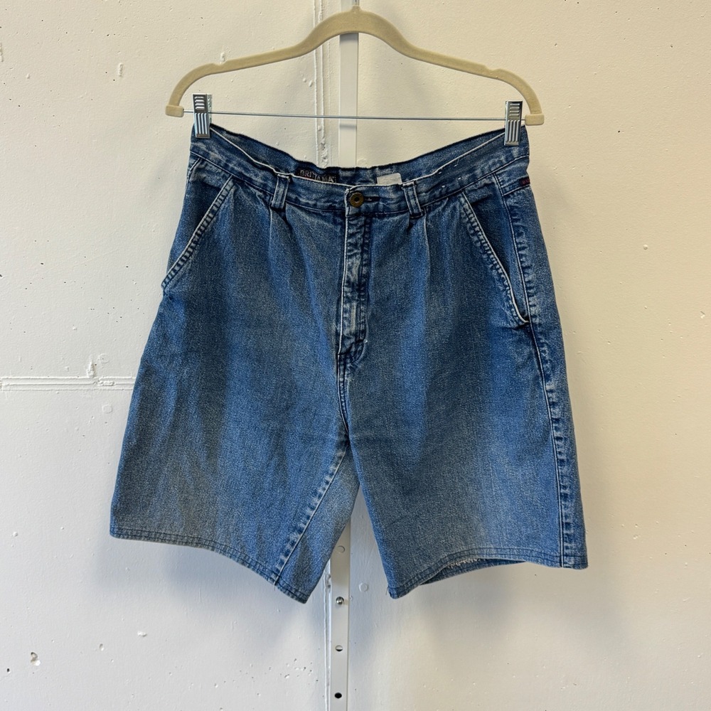 Vintage Brittania Mens‎ Denim Shorts Blue Pleated High Rise Mid Wash 30 Waist